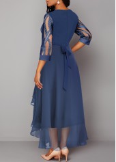 Blue dresses,Plain Color dresses,ROTITA Blue Mesh Stitching Sequin High Low Dress