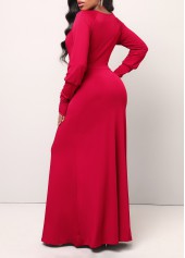 Wine Red dresses,Plain Color dresses,Wine Red Round Neck Maxi Dress