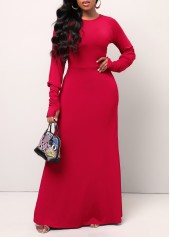Wine Red Round Neck Maxi Dress
