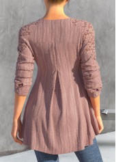 Dusty Pink tops,Plain Color tops,ROTITA Lace Patchwork Dusty Pink Split Neck Blouse