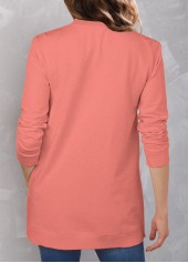 Coral tops,Plain Color tops,ROTITA Coral Red Quarter Button Double Side Pockets Sweatshirt