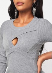 Light Grey Marl tops,Plain Color tops,ROTITA Cable Light Grey Marl Round Neck Sweater