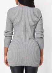 Light Grey Marl tops,Plain Color tops,ROTITA Cable Light Grey Marl Round Neck Sweater