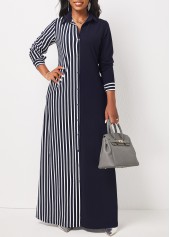 Navy dresses,Striped dresses,ROTITA Pocket Striped Navy H Shape Maxi Dress