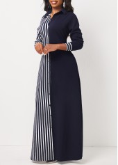Navy dresses,Striped dresses,ROTITA Pocket Striped Navy H Shape Maxi Dress