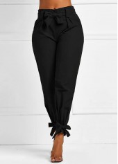 Black bottoms,Plain Color bottoms,ROTITA Belted Elastic Mid Waisted Black Pants