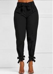 Black bottoms,Plain Color bottoms,ROTITA Belted Elastic Mid Waisted Black Pants