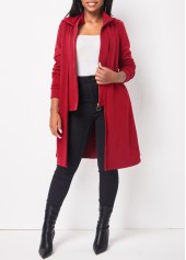 ROTITA Zipper Deep Red Long Sleeve Hoodie
