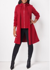 Deep Red tops,Plain Color tops,ROTITA Zipper Deep Red Long Sleeve Hoodie