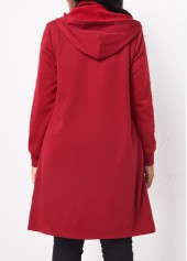 Deep Red tops,Plain Color tops,ROTITA Zipper Deep Red Long Sleeve Hoodie