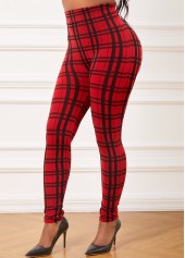 Plaid Red High Waisted Elastic Waist Leggings