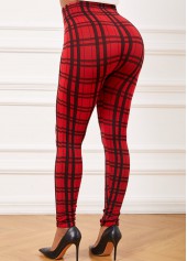 Red bottoms,Plaid bottoms,Plaid Red High Waisted Elastic Waist Leggings
