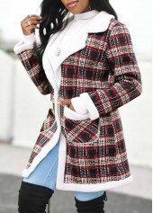 Black outerwear & coats,Plaid outerwear & coats,Pocket Plaid Black Lapel Long Sleeve Coat