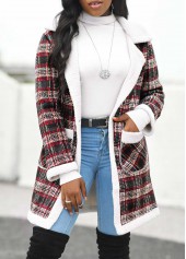 Pocket Plaid Black Lapel Long Sleeve Coat