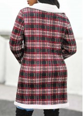 Black outerwear & coats,Plaid outerwear & coats,Pocket Plaid Black Lapel Long Sleeve Coat