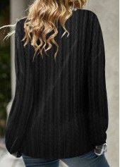 Black tops,Plaid tops,ROTITA Long Sleeve Black Asymmetric Hem Sweatshirt