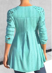 Cyan tops,Plain Color tops,ROTITA Green V Neck Long Sleeve Blouse