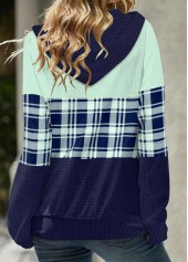 Mint Green tops,Plaid tops,Geometric tops,Striped tops,ROTITA Zipper Plaid Mint Green Long Sleeve Hoodie