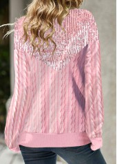 Pink tops,Plain Color tops,ROTITA Pink Cowl Neck Long Sleeve Sweatshirt