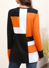 Orange tops,Contrast Color tops,Orange Round Neck Long Sleeve T Shirt