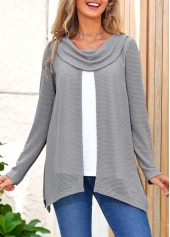 Grey plus size,Plain Color plus size,ROTITA Plus Size Grey Cowl Neck Long Sleeve Sweatshirt