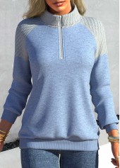 ROTITA Plus Size Dusty Blue Contrast Color Sweatshirt