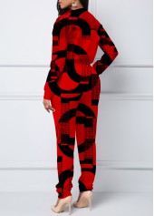Red jumpsuits & rompers,Letter jumpsuits & rompers,ROTITA Letter Print Red Jogger Double Side Pockets Jumpsuit