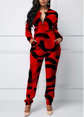 ROTITA Letter Print Red Jogger Double Side Pockets Jumpsuit