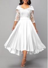 ROTITA Lace Patchwork White X Shape Midi Dress