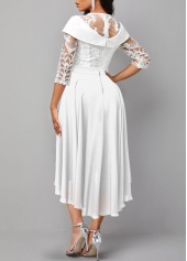 White dresses,Plain Color dresses,ROTITA Lace Patchwork White X Shape Midi Dress