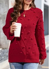 Red tops,Plain Color tops,Round Neck Long Sleeve Red Sweater