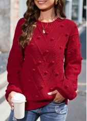 Red tops,Plain Color tops,Round Neck Long Sleeve Red Sweater