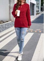 Red tops,Plain Color tops,Round Neck Long Sleeve Red Sweater
