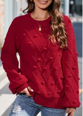 Round Neck Long Sleeve Red Sweater