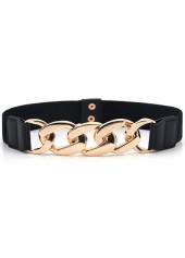 Black Chain Metal Detail Leather Belt