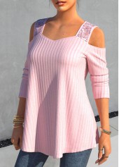 Light Pink tops,Plain Color tops,ROTITA Sequin Light Pink Heart Collar T Shirt