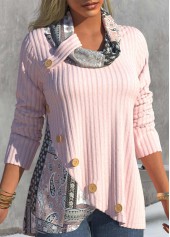 Light Pink plus size,Paisley plus size,ROTITA Plus Size Light Pink Paisley Print Sweatshirt