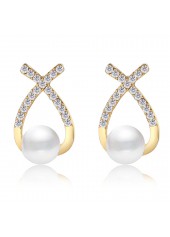 Gold jewelry,Cross Pearl Design Rhinestone Gold Earrings