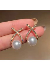 Cross Pearl Design Rhinestone Gold Earrings