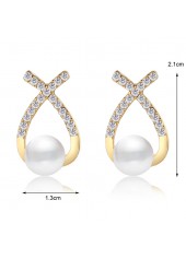 Gold jewelry,Cross Pearl Design Rhinestone Gold Earrings