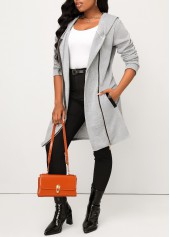 Grey tops,Plain Color tops,Pocket Grey Zipper Long Sleeve Hoodie