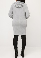 Grey tops,Plain Color tops,Pocket Grey Zipper Long Sleeve Hoodie