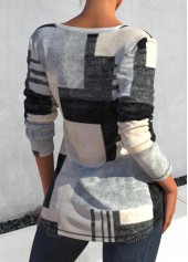 Grey tops,Geometric tops,ROTITA Cut Out Geometric Print Grey T Shirt