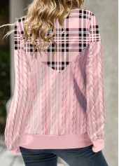 Pink plus size,Plaid plus size,ROTITA Plus Size Pink Tartan Print Cowl Neck Sweatshirt