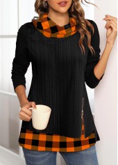 ROTITA Plus Size Black Geometric Print Cowl Neck Sweatshirt