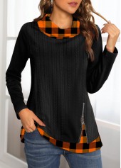 Black plus size,Geometric plus size,ROTITA Plus Size Black Geometric Print Cowl Neck Sweatshirt
