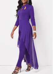 Purple jumpsuits&rompers,Plain Color jumpsuits&rompers,ROTITA Cage Neck Purple Ankle Length Stand Collar Jumpsuit