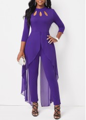 Purple jumpsuits&rompers,Plain Color jumpsuits&rompers,ROTITA Cage Neck Purple Ankle Length Stand Collar Jumpsuit