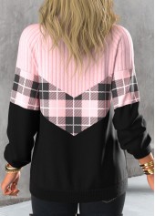 Light Pink plus size,Plaid plus size,ROTITA Plus Size Light Pink Tartan Print Sweatshirt