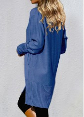 Blue tops,Plain Color tops,ROTITA Double Side Pockets Long Sleeve Blue Cardigan